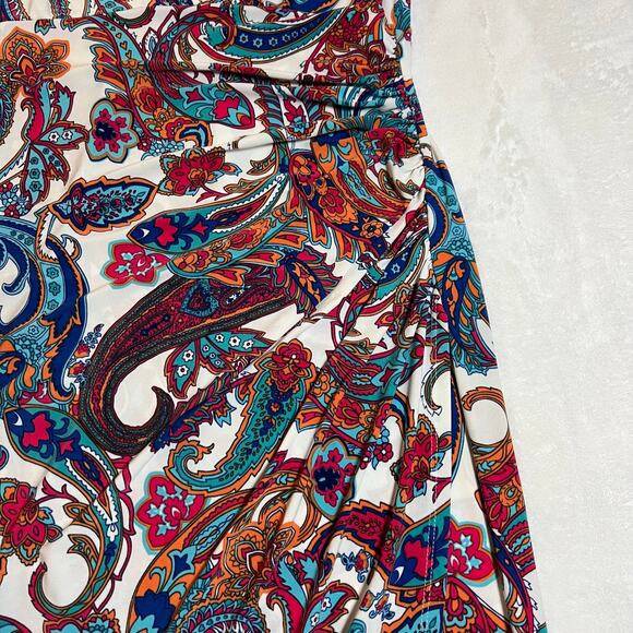 Lauren Ralph Lauren V-Neck Cap Sleeve Paisley Print Ruched Sheath Dress Size 2 - Picture 6 of 11